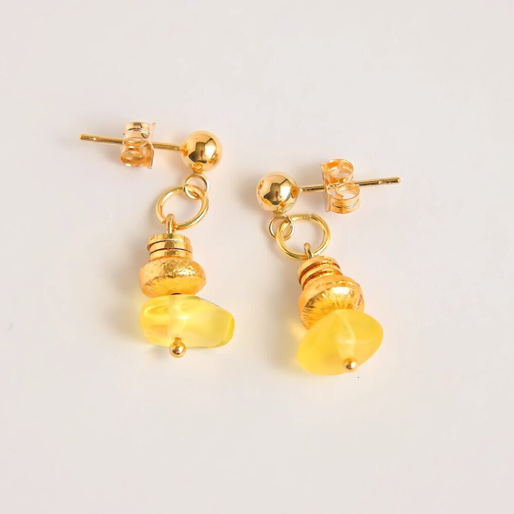 Baltic Lemon Amber Earrings with 18k Gold - Picture 2 of 7